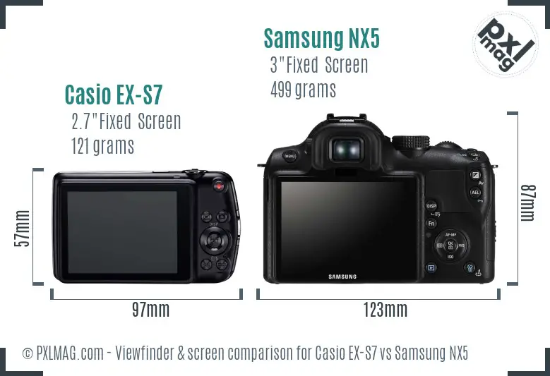 Casio EX-S7 vs Samsung NX5 Screen and Viewfinder comparison Casio EX-S7 vs Samsung NX5 Screen and Viewfinder comparison