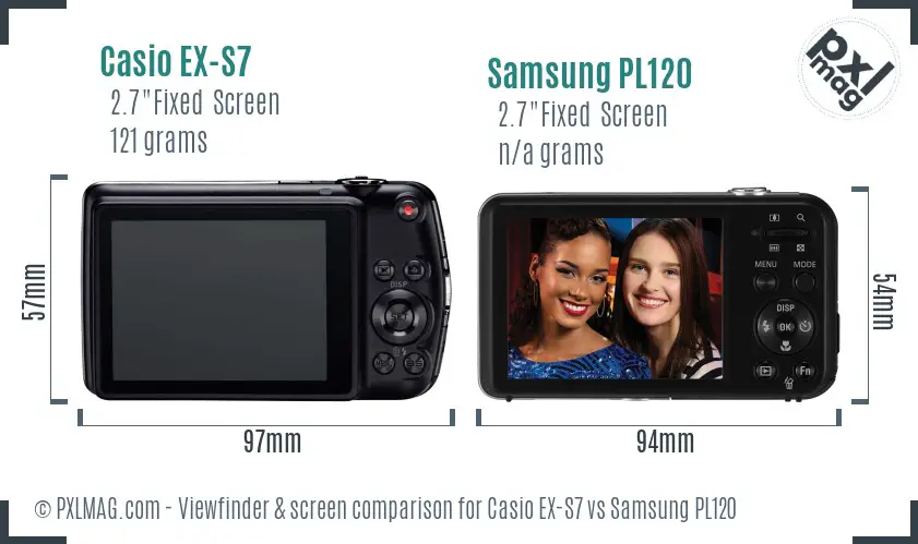 Casio EX-S7 vs Samsung PL120 Screen and Viewfinder comparison