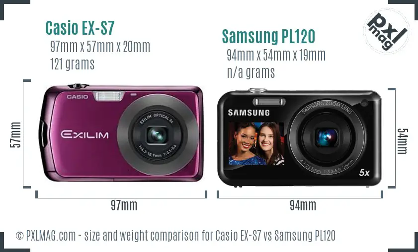 Casio EX-S7 vs Samsung PL120 size comparison