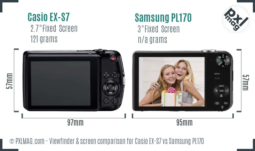 Casio EX-S7 vs Samsung PL170 Screen and Viewfinder comparison