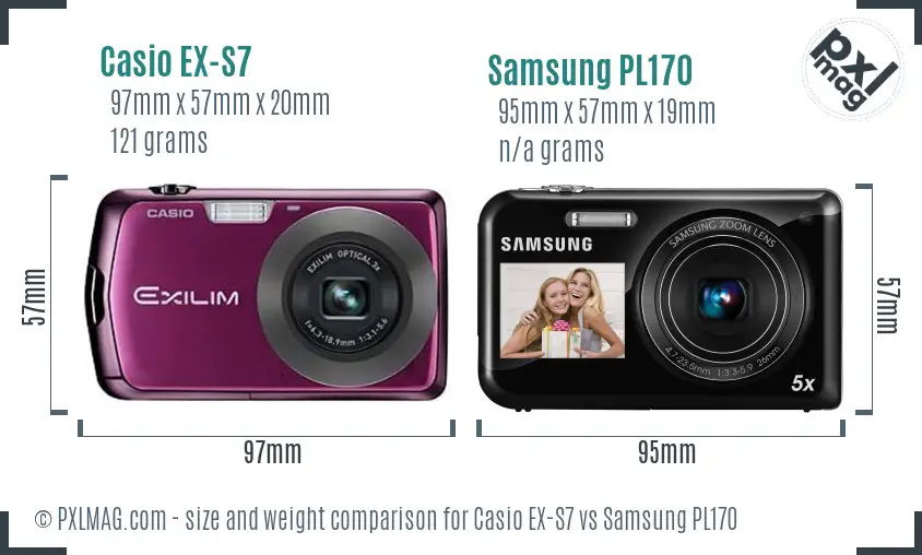 Casio EX-S7 vs Samsung PL170 size comparison
