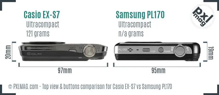 Casio EX-S7 vs Samsung PL170 top view buttons comparison