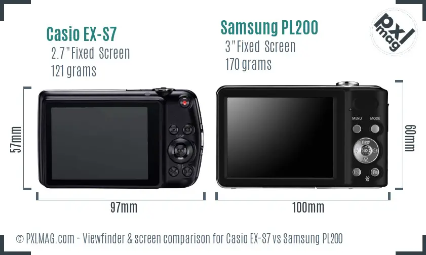 Casio EX-S7 vs Samsung PL200 Screen and Viewfinder comparison