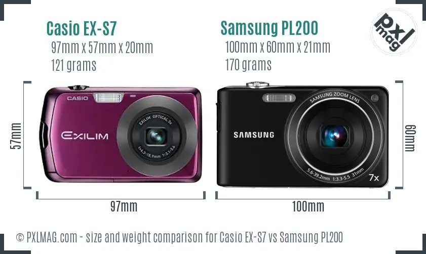 Casio EX-S7 vs Samsung PL200 size comparison