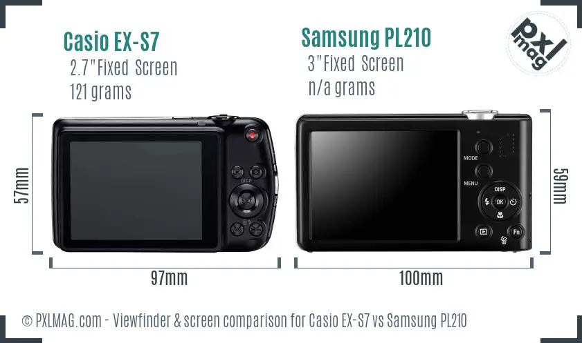Casio EX-S7 vs Samsung PL210 Screen and Viewfinder comparison