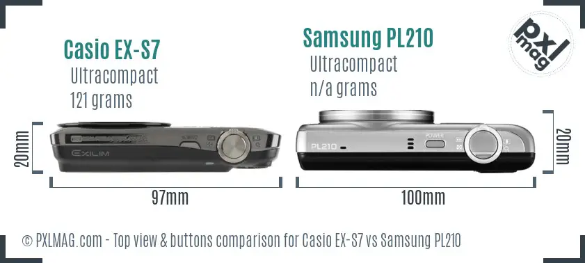 Casio EX-S7 vs Samsung PL210 top view buttons comparison