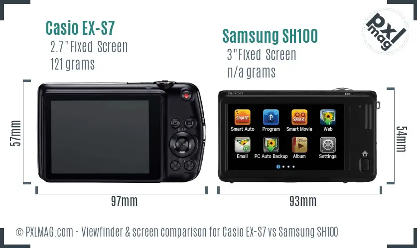 Casio EX-S7 vs Samsung SH100 Screen and Viewfinder comparison