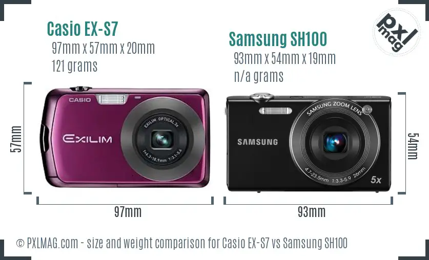 Casio EX-S7 vs Samsung SH100 size comparison