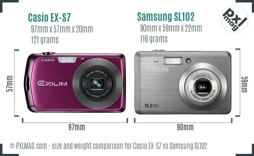 Casio EX-S7 vs Samsung SL102 size comparison