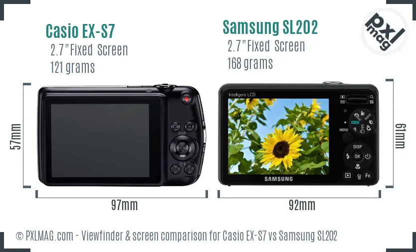 Casio EX-S7 vs Samsung SL202 Screen and Viewfinder comparison