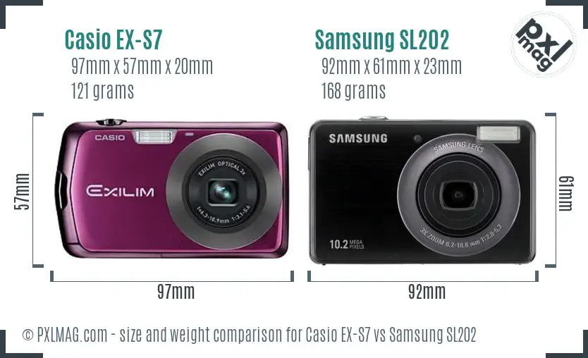 Casio EX-S7 vs Samsung SL202 size comparison