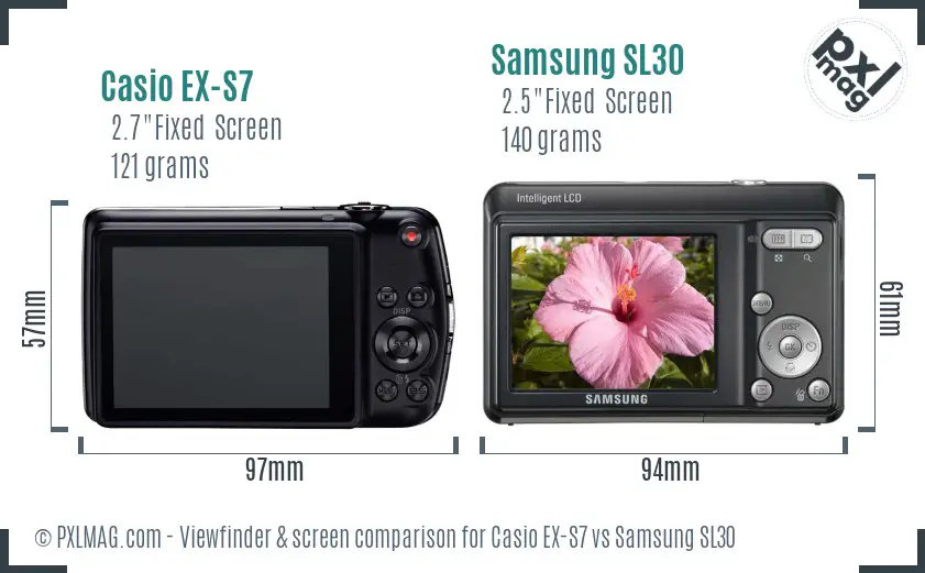 Casio EX-S7 vs Samsung SL30 Screen and Viewfinder comparison