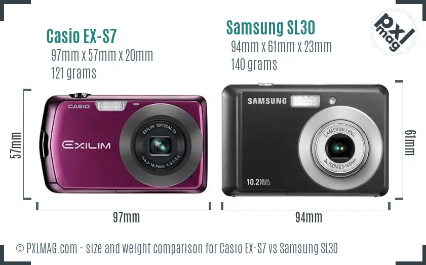 Casio EX-S7 vs Samsung SL30 size comparison