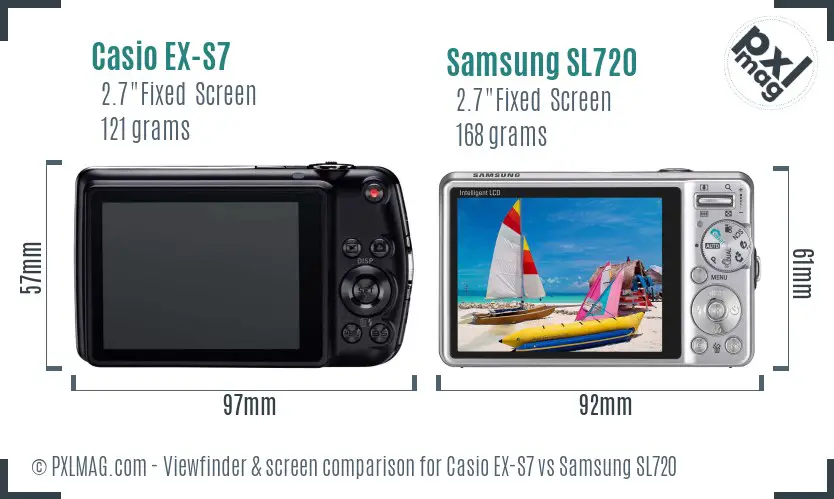 Casio EX-S7 vs Samsung SL720 Screen and Viewfinder comparison