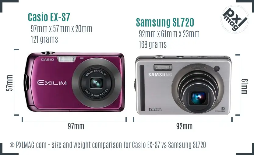 Casio EX-S7 vs Samsung SL720 size comparison