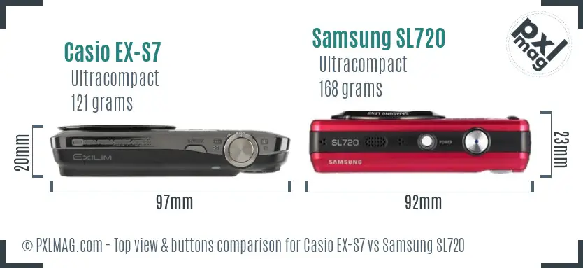Casio EX-S7 vs Samsung SL720 top view buttons comparison