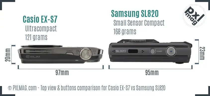 Casio EX-S7 vs Samsung SL820 top view buttons comparison