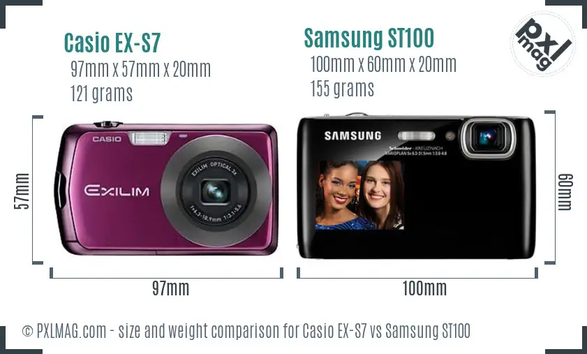 Casio EX-S7 vs Samsung ST100 size comparison