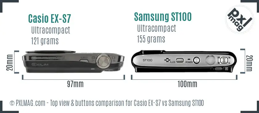 Casio EX-S7 vs Samsung ST100 top view buttons comparison