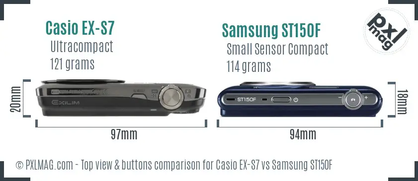 Casio EX-S7 vs Samsung ST150F top view buttons comparison