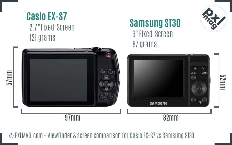 Casio EX-S7 vs Samsung ST30 Screen and Viewfinder comparison