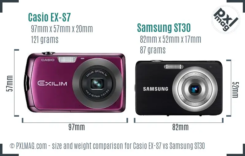 Casio EX-S7 vs Samsung ST30 size comparison