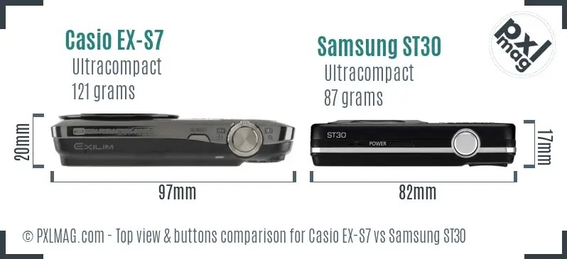 Casio EX-S7 vs Samsung ST30 top view buttons comparison