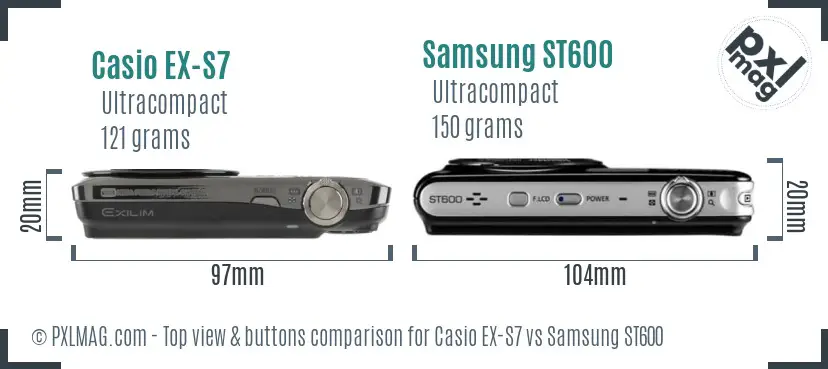 Casio EX-S7 vs Samsung ST600 top view buttons comparison