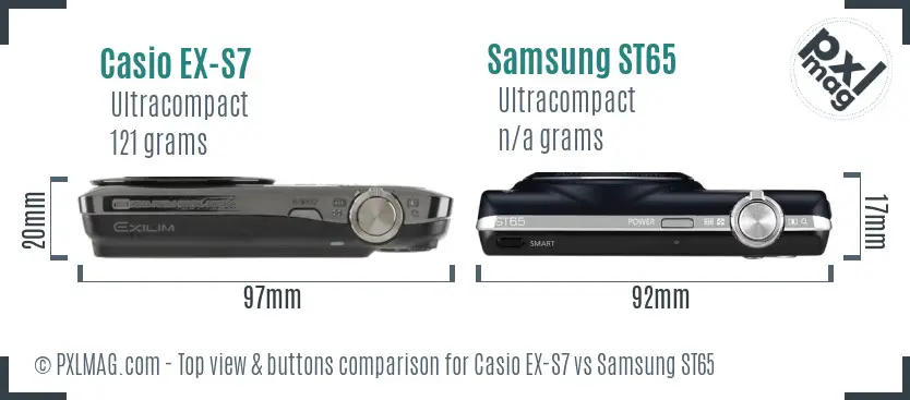 Casio EX-S7 vs Samsung ST65 top view buttons comparison