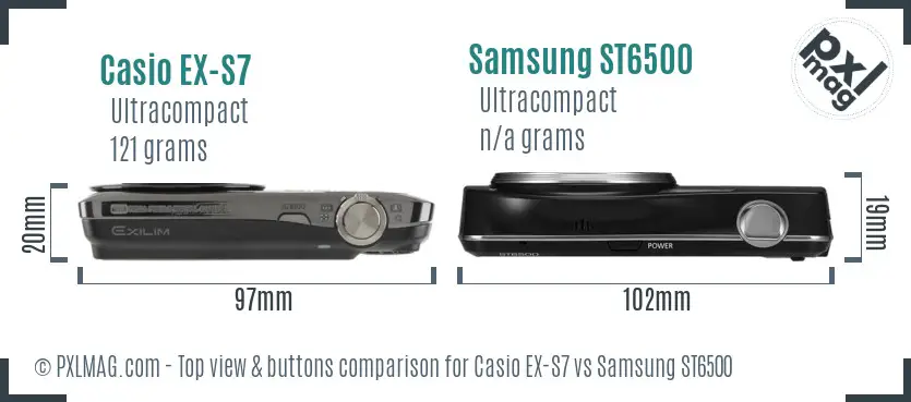 Casio EX-S7 vs Samsung ST6500 top view buttons comparison