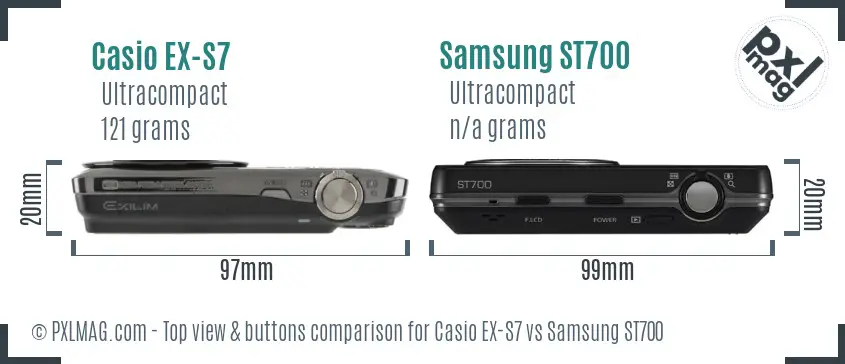 Casio EX-S7 vs Samsung ST700 top view buttons comparison