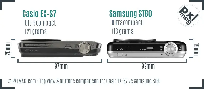 Casio EX-S7 vs Samsung ST80 top view buttons comparison