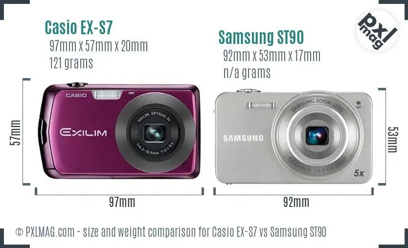 Casio EX-S7 vs Samsung ST90 size comparison