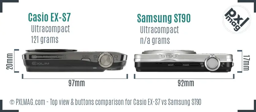Casio EX-S7 vs Samsung ST90 top view buttons comparison