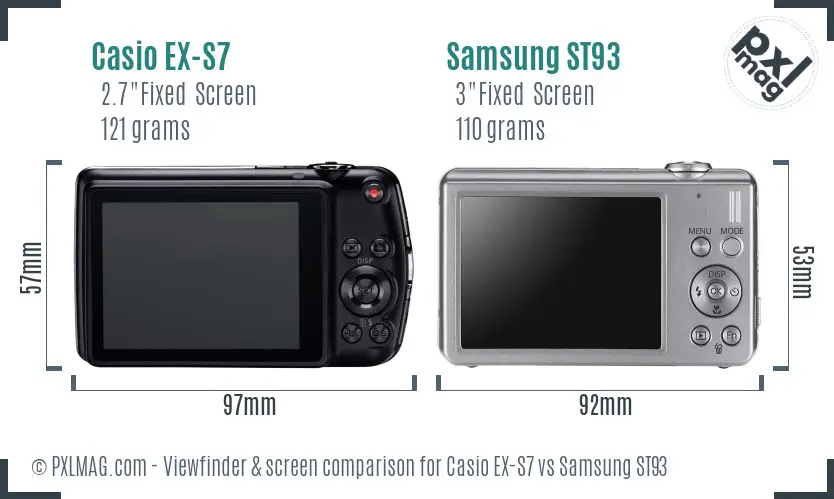 Casio EX-S7 vs Samsung ST93 Screen and Viewfinder comparison
