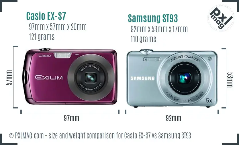 Casio EX-S7 vs Samsung ST93 size comparison