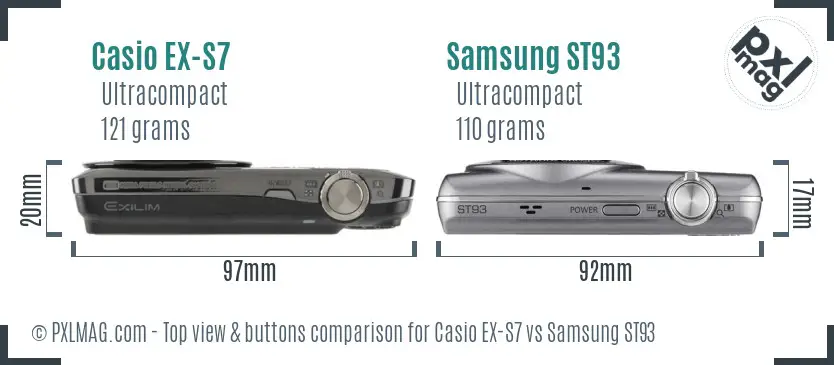 Casio EX-S7 vs Samsung ST93 top view buttons comparison