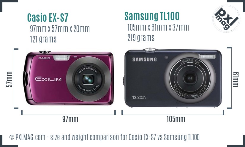 Casio EX-S7 vs Samsung TL100 size comparison