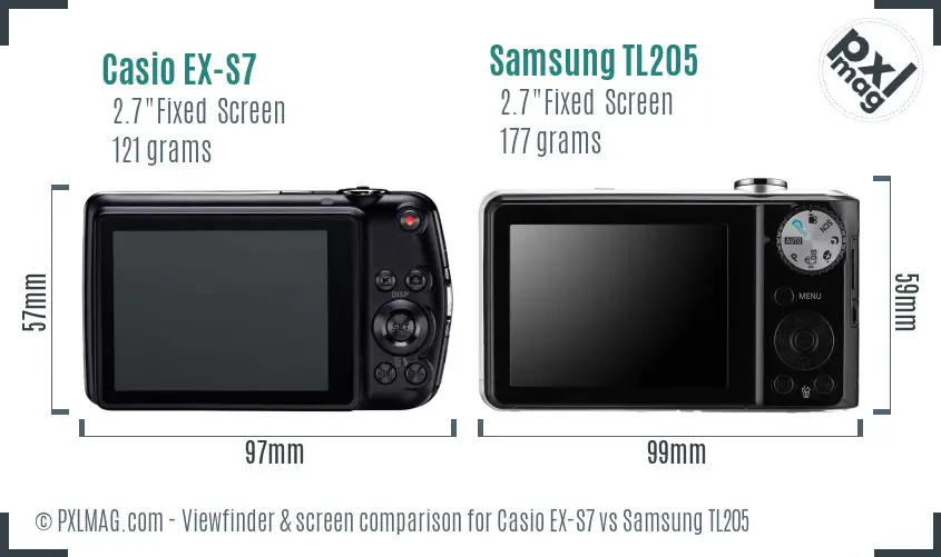 Casio EX-S7 vs Samsung TL205 Screen and Viewfinder comparison