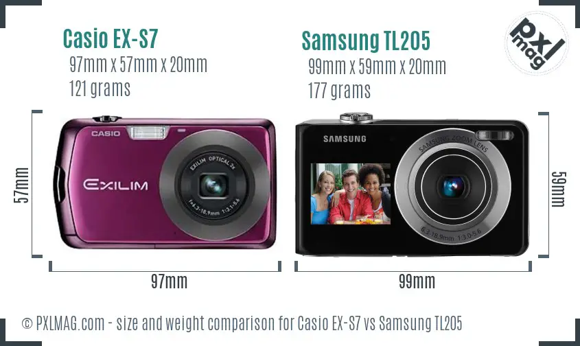 Casio EX-S7 vs Samsung TL205 size comparison