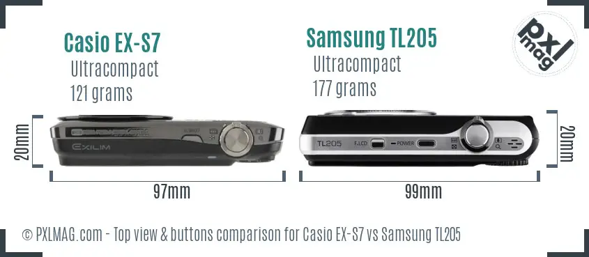 Casio EX-S7 vs Samsung TL205 top view buttons comparison