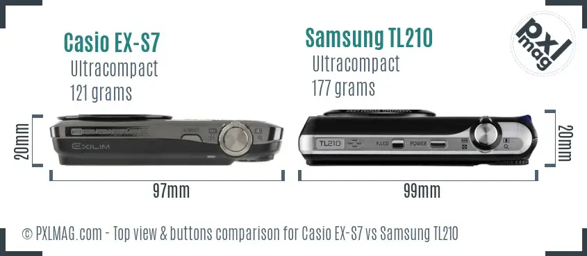 Casio EX-S7 vs Samsung TL210 top view buttons comparison