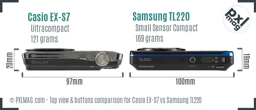 Casio EX-S7 vs Samsung TL220 top view buttons comparison