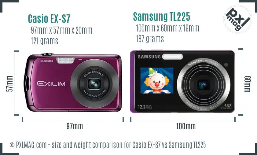 Casio EX-S7 vs Samsung TL225 size comparison