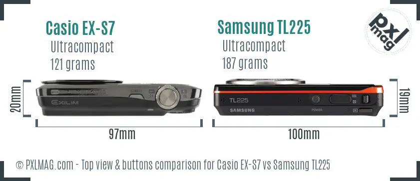 Casio EX-S7 vs Samsung TL225 top view buttons comparison