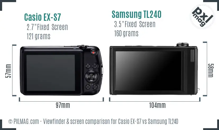 Casio EX-S7 vs Samsung TL240 Screen and Viewfinder comparison