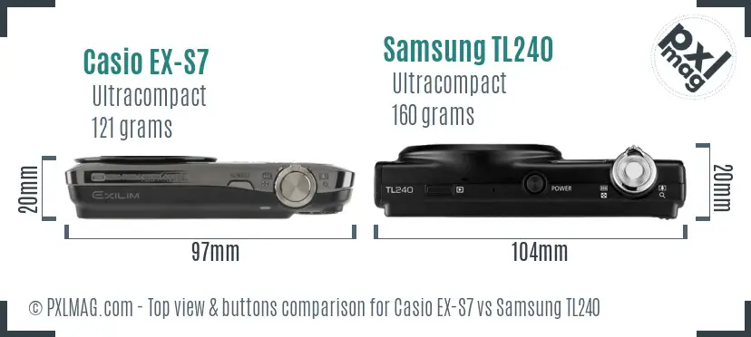 Casio EX-S7 vs Samsung TL240 top view buttons comparison