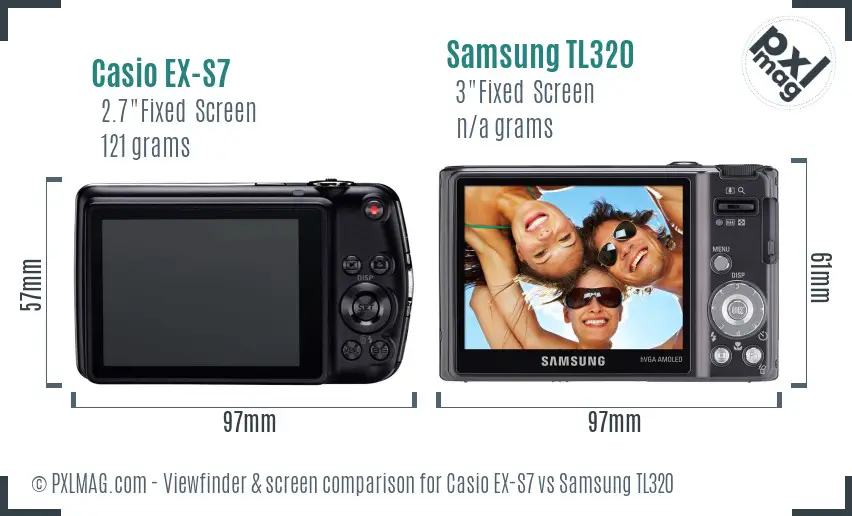 Casio EX-S7 vs Samsung TL320 Screen and Viewfinder comparison