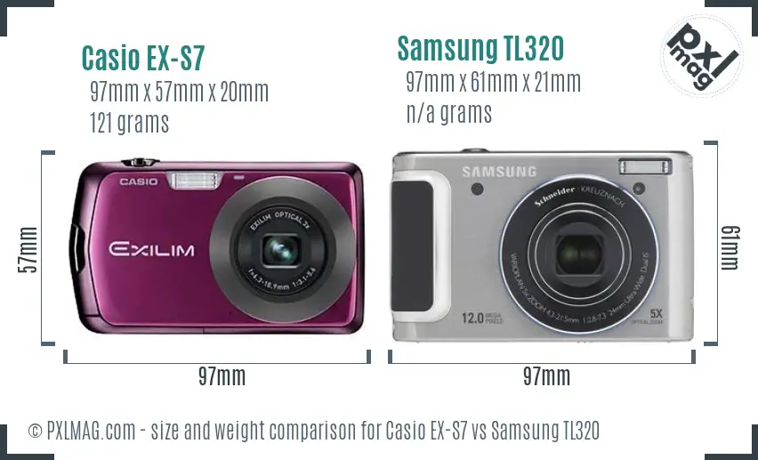 Casio EX-S7 vs Samsung TL320 size comparison