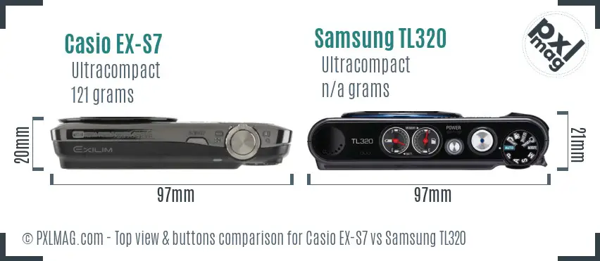 Casio EX-S7 vs Samsung TL320 top view buttons comparison